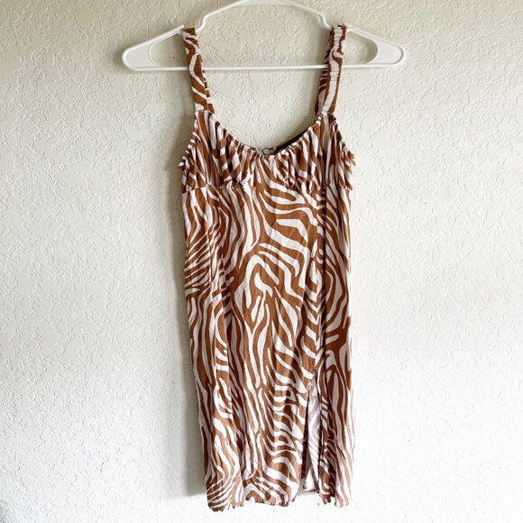 Forever 21 Brown Zebra Print Midi Side Slit Dress Medium - Picture 1 of 10
